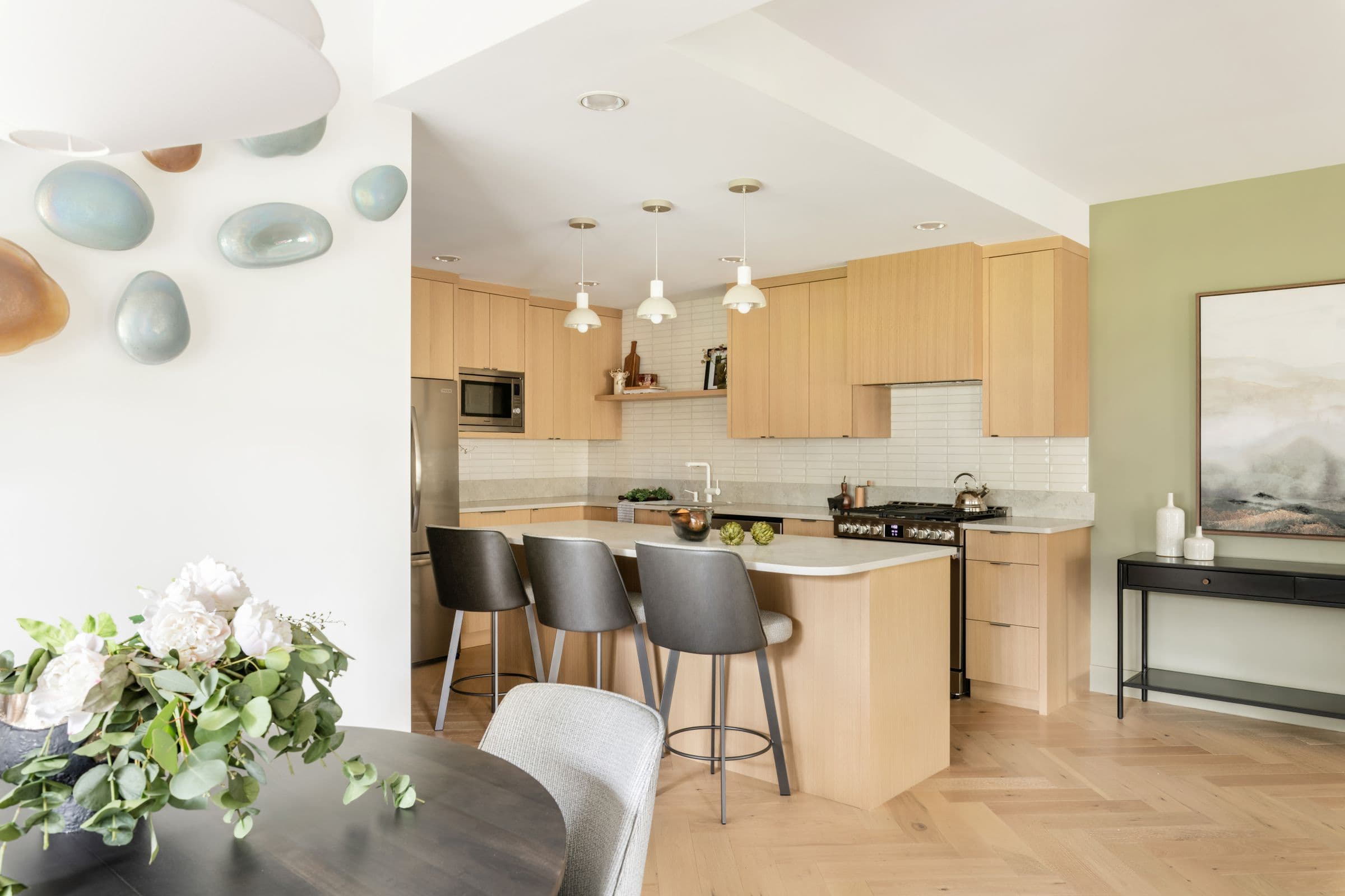 Open kitchen and dining, the White-Oak Home